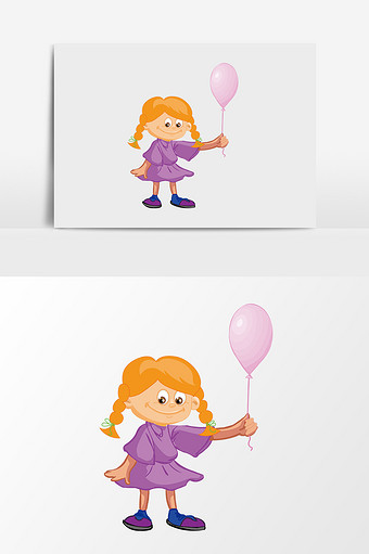 手绘卡通可爱小女孩气球图片