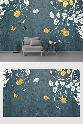 唯美金色花卉定制创意背景墙图片