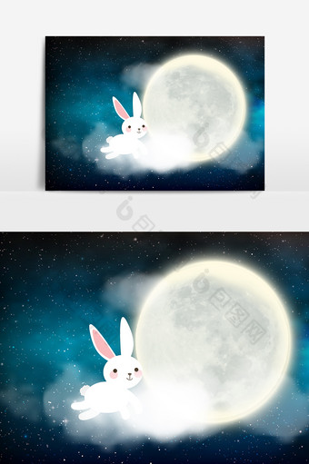 魔幻可爱玉兔中秋节元素图片