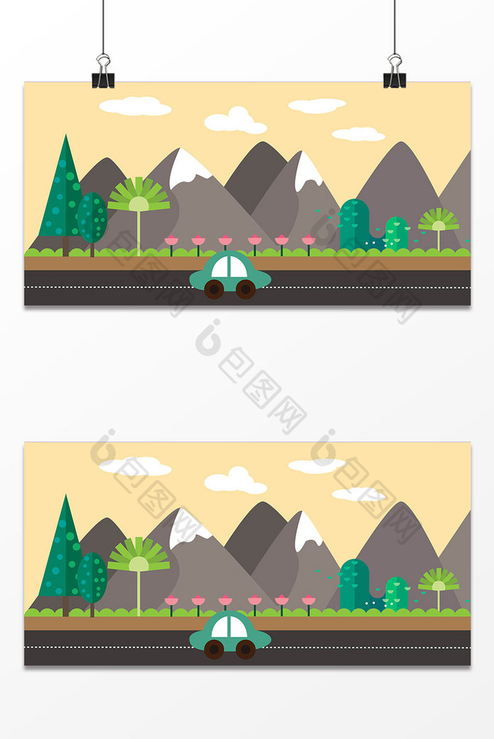 小清新汽车公路设计背景图