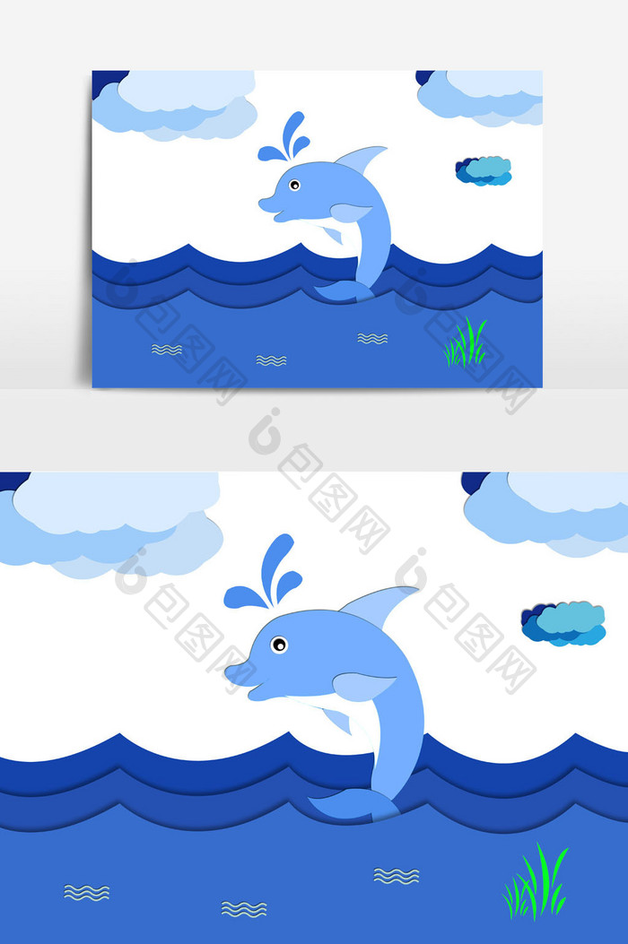 海洋动物剪纸插画