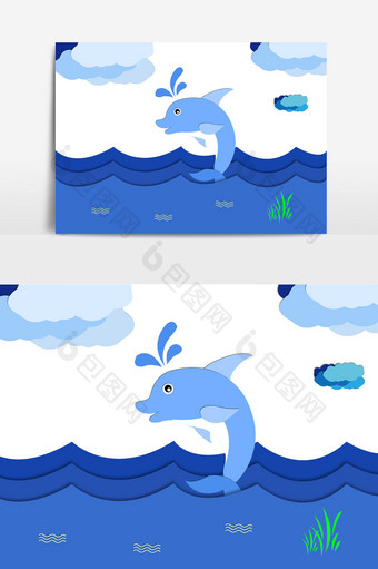 海洋动物剪纸插画图片