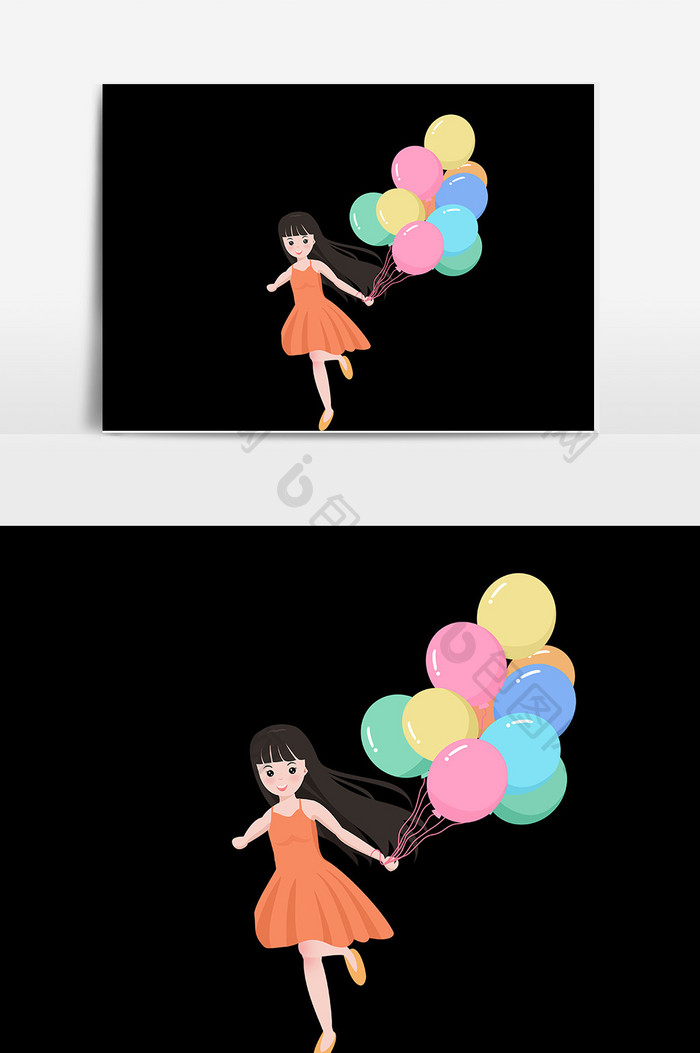女孩1气球插画设计