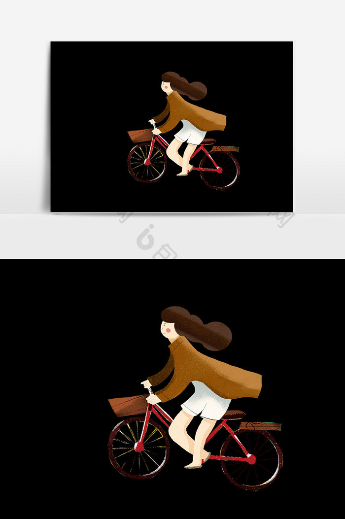 自行车女孩插画设计