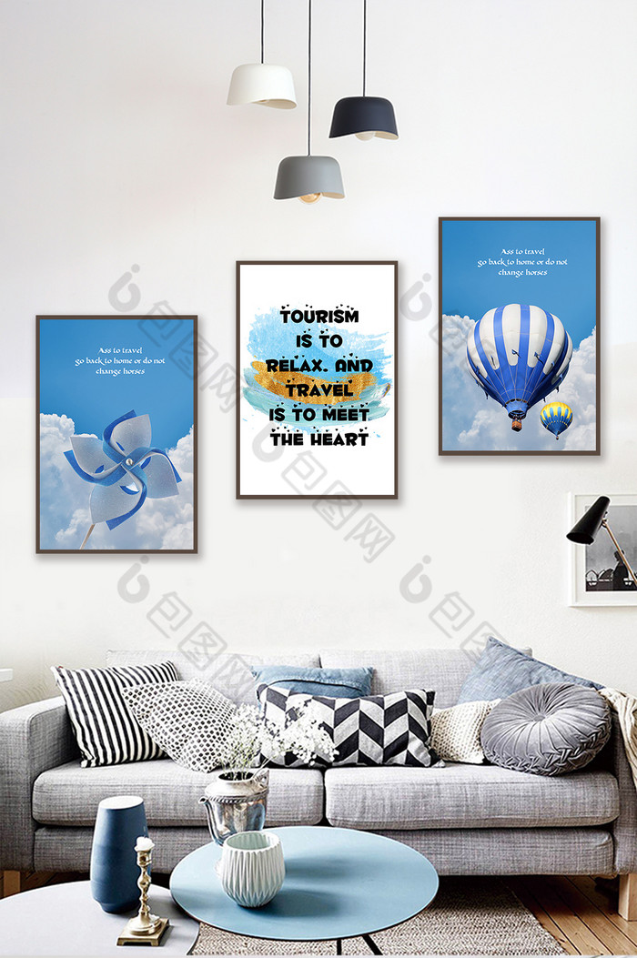 现代简约蓝色风车气球装饰画图片图片