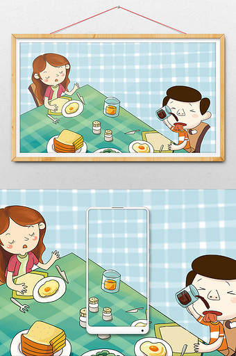 可爱卡通美食人物美食场景插画设计图片