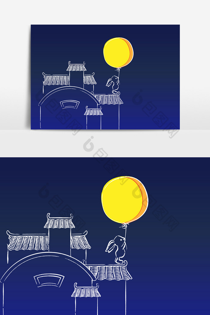手绘风格中秋节兔子月亮元素