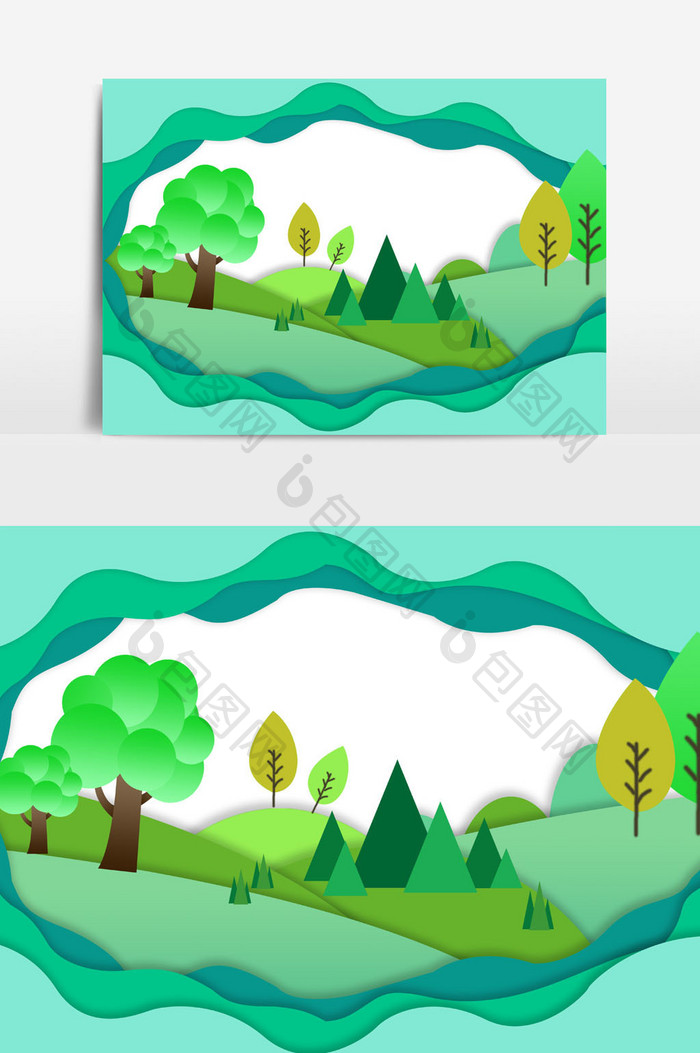 绿色丛林素材剪纸插画