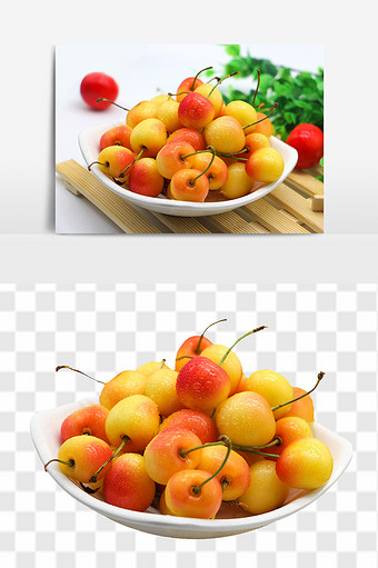 实拍香甜的黄樱桃元素图片