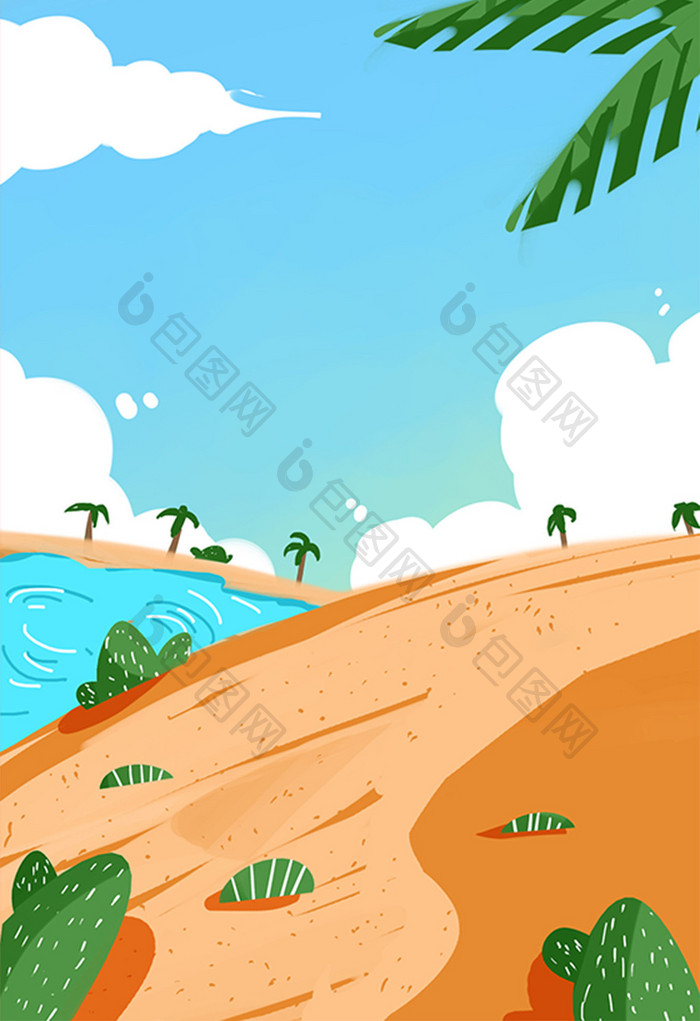 清新海滩插画设计
