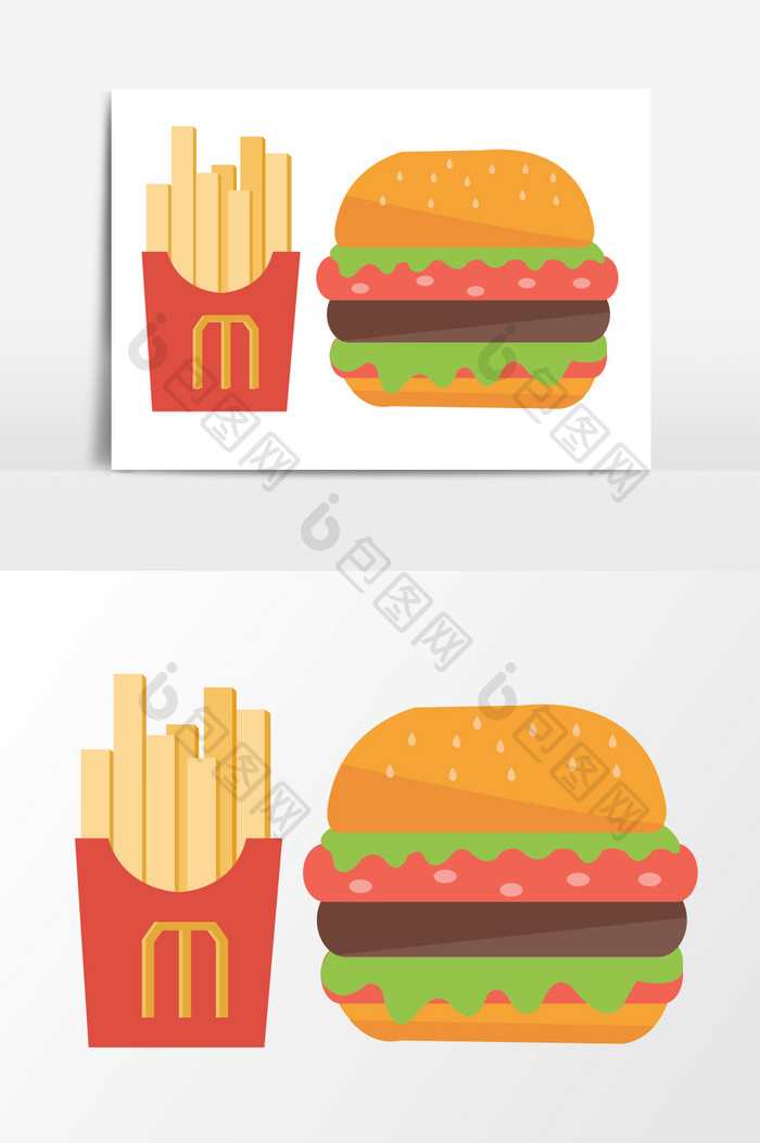 汉堡薯条麦当劳美食矢量扁平卡通