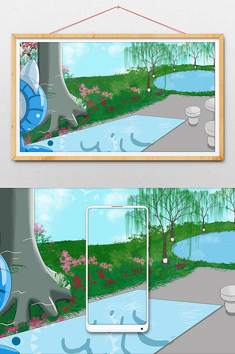 河流背景插画设计图片