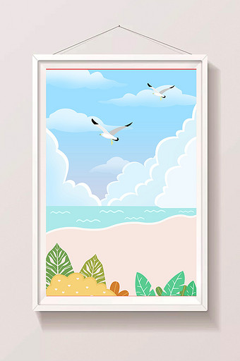 沙滩海燕插画设计图片