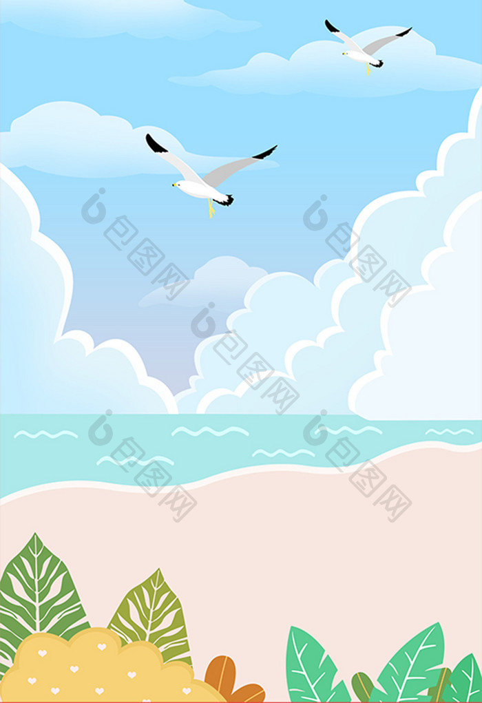 沙滩海燕插画设计