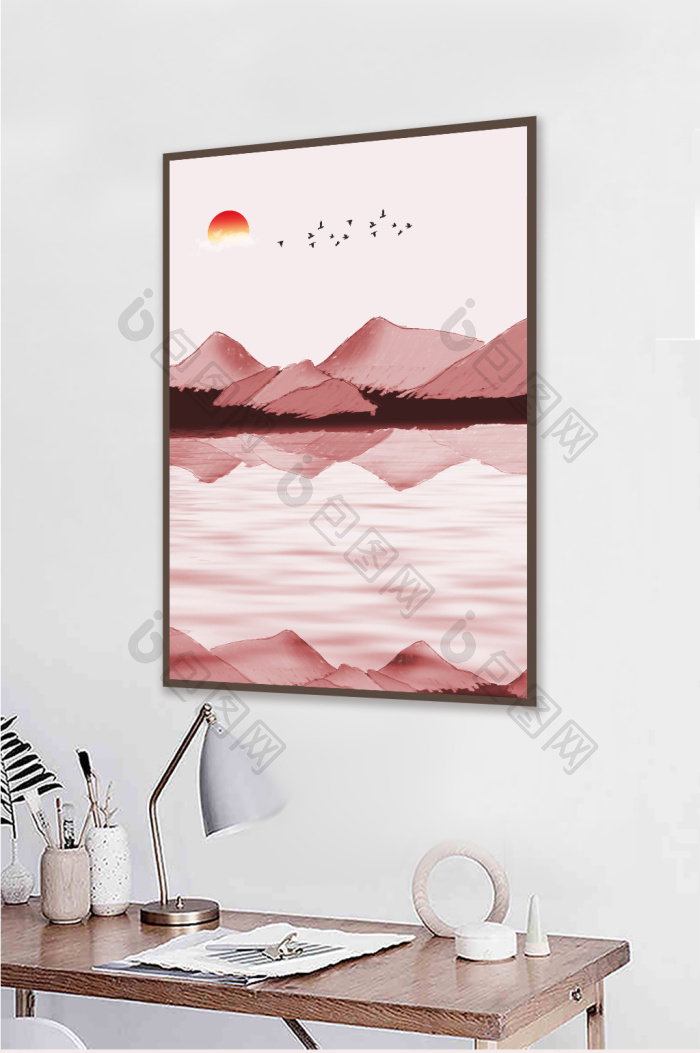 新中式山水意境唯美装饰画-新中式山水意境唯美装饰画效果图-【包图网】
