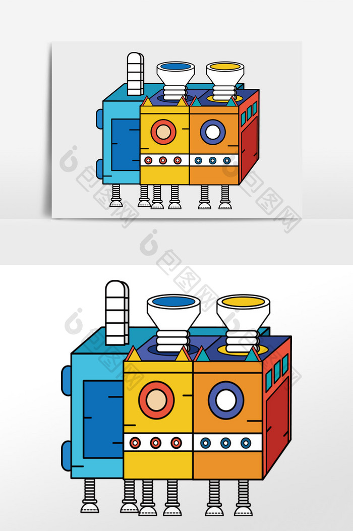 卡通漫画清新可爱科技机器人组合元素插画