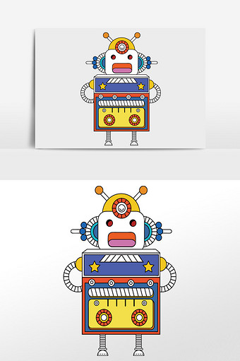 可爱小清新卡通漫画创意机器人收音机插画图片