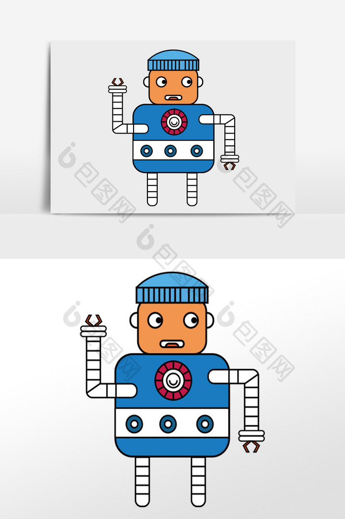 蓝色小清新惊讶表情卡通矢量人物机器人插画