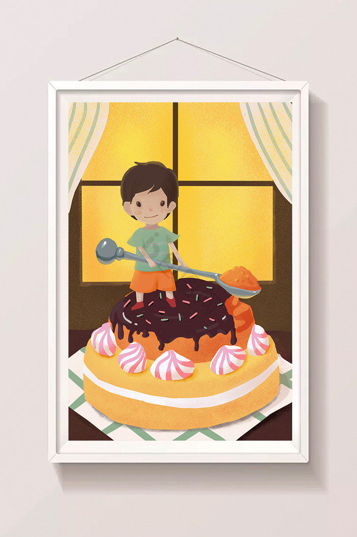 吃蛋糕插画