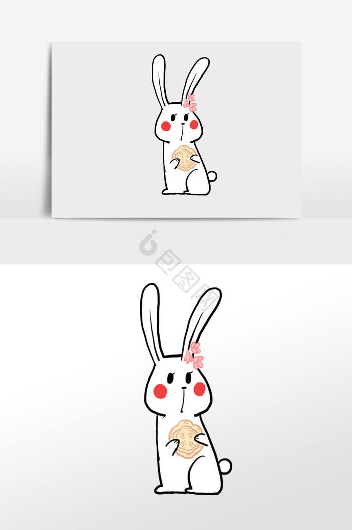 中秋节玉兔吃月饼插画图片