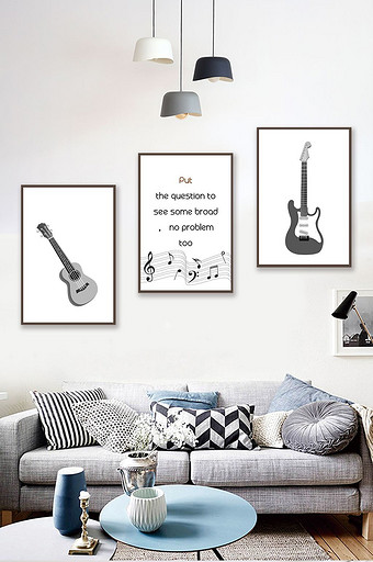 现代简约黑白吉他工装风装饰画图片