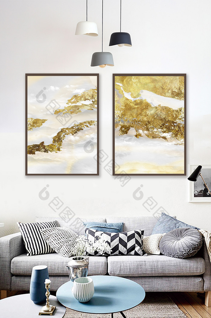 抽象金箔高档金色现代抽象艺术山水装饰画