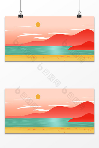 插画湖面山川设计背景图图片