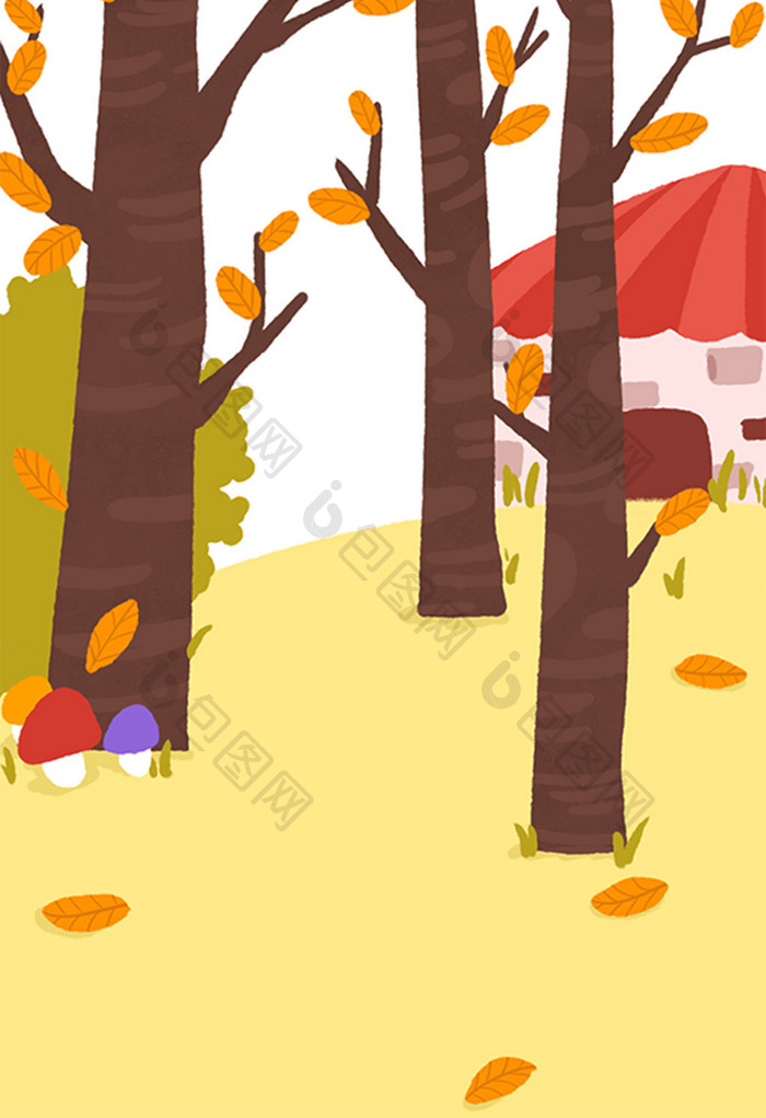 秋季树木插画设计