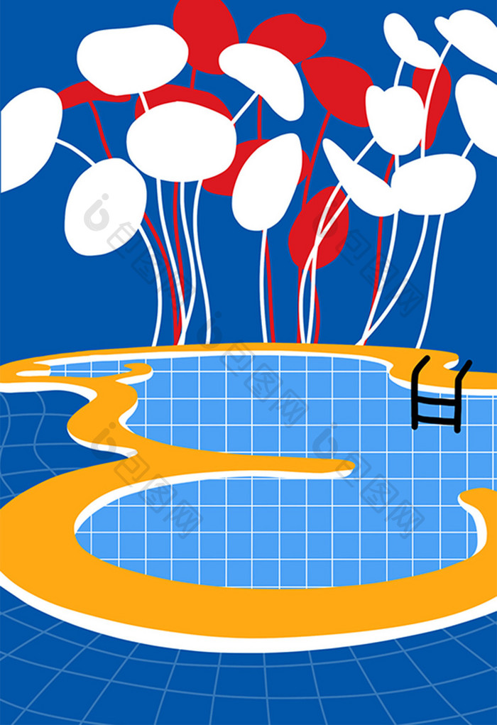 卡通游泳池插画设计