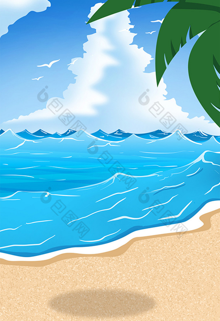 蓝色海洋沙滩插画背景