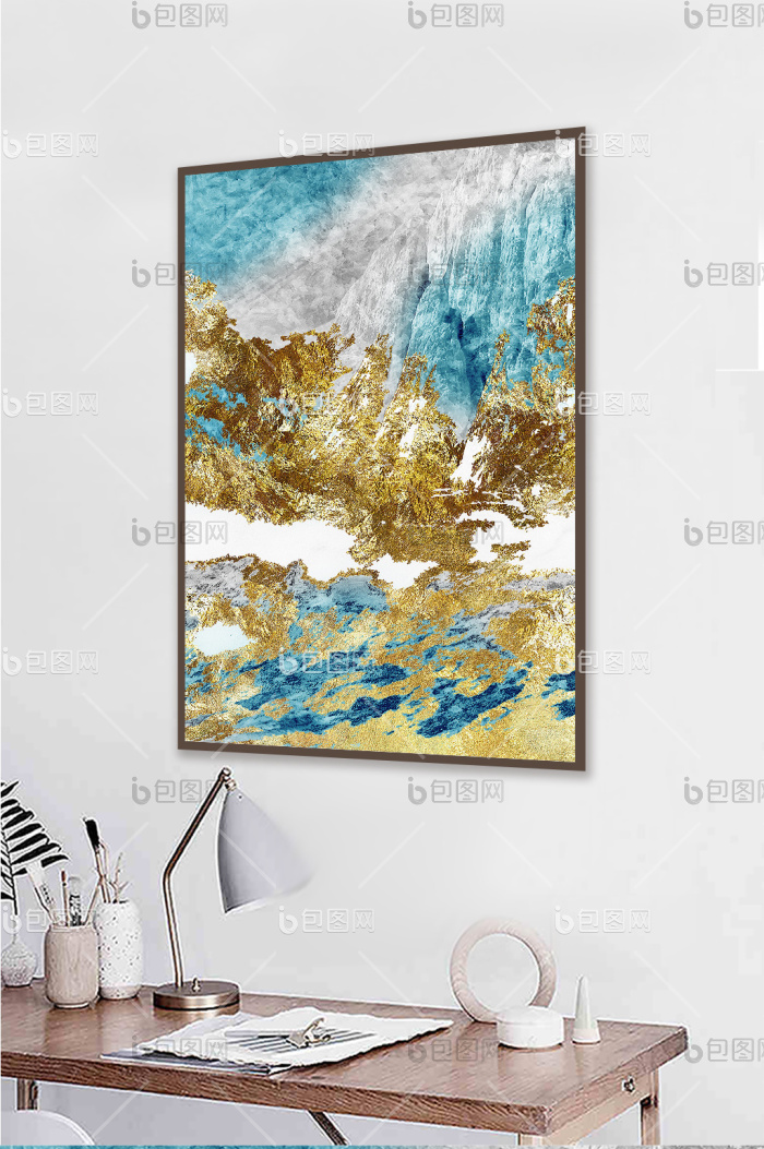 抽象金箔后现代抽象艺术金色抽象简约装饰画-抽象金箔后现代抽象艺术金色抽象简约装饰画效果图-【包图网】