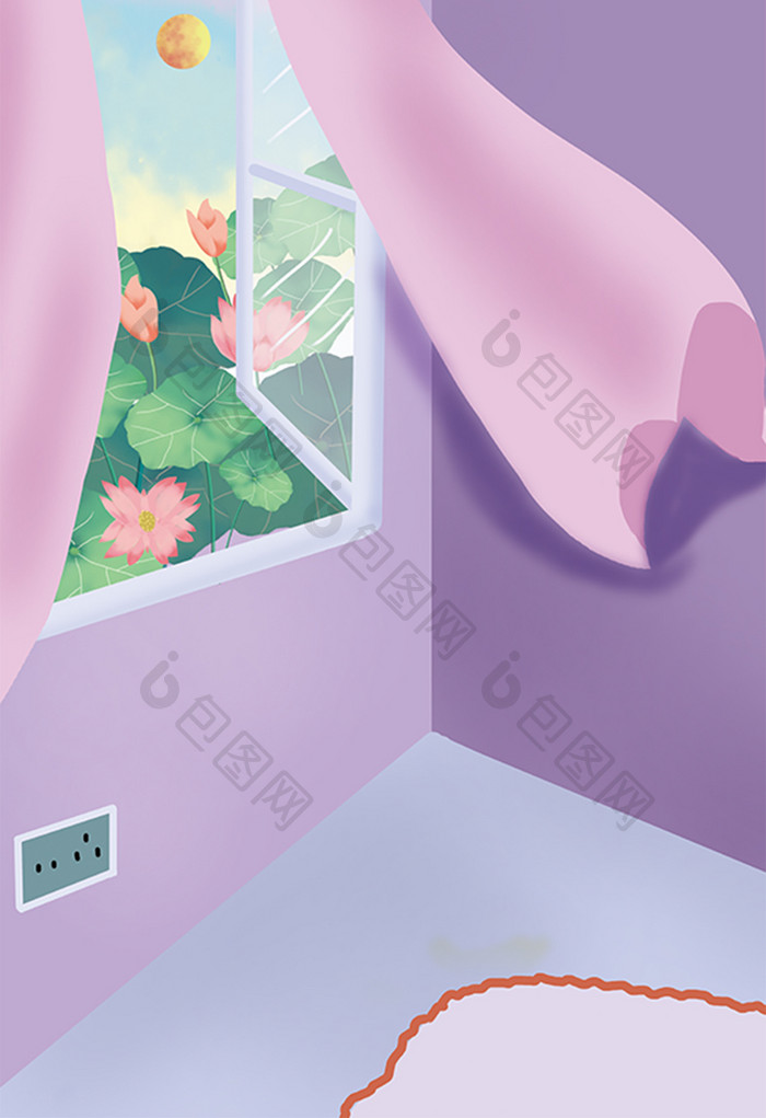 紫色室内窗户窗帘
