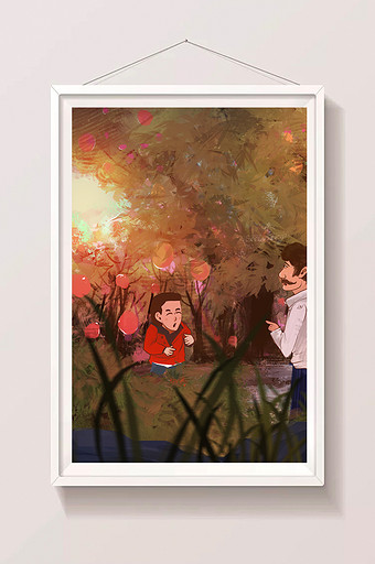 暖色初秋郊外的果树立秋节气插画图片