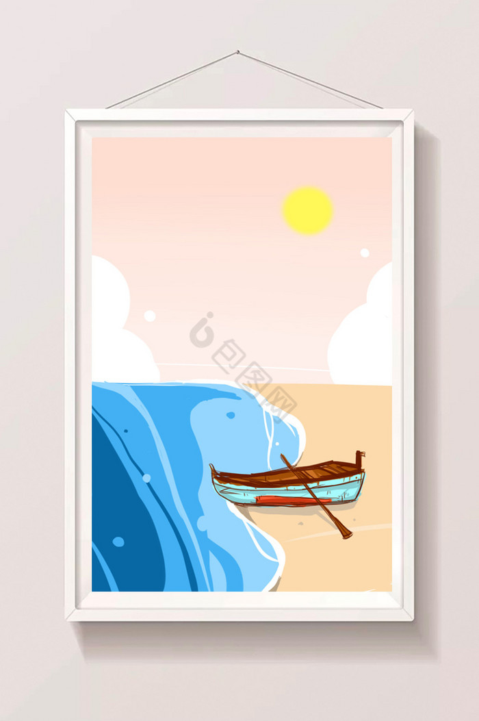 海滩小船插画图片