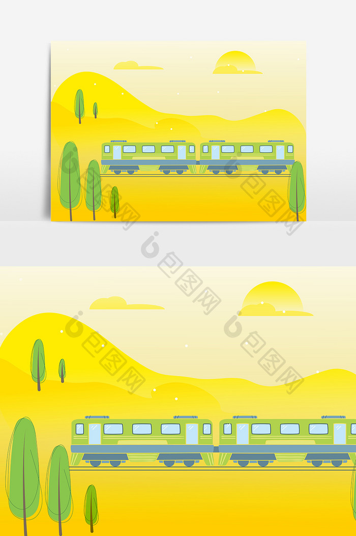 自然风景黄色交通工具设计元素