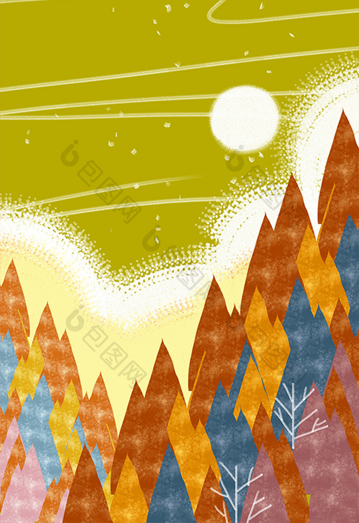 暖色秋天森林卡通手绘插画背景素材