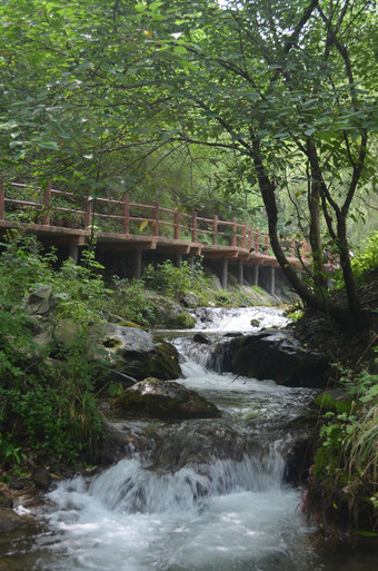 夏日山林里的瀑布溪流