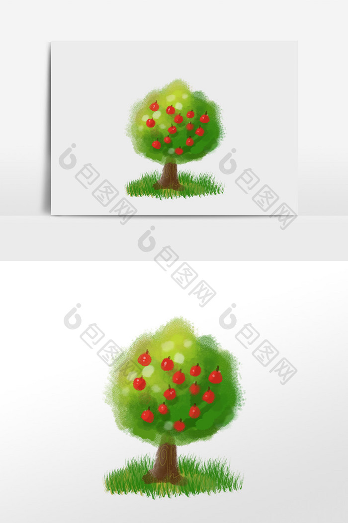 清新水果树插画素材