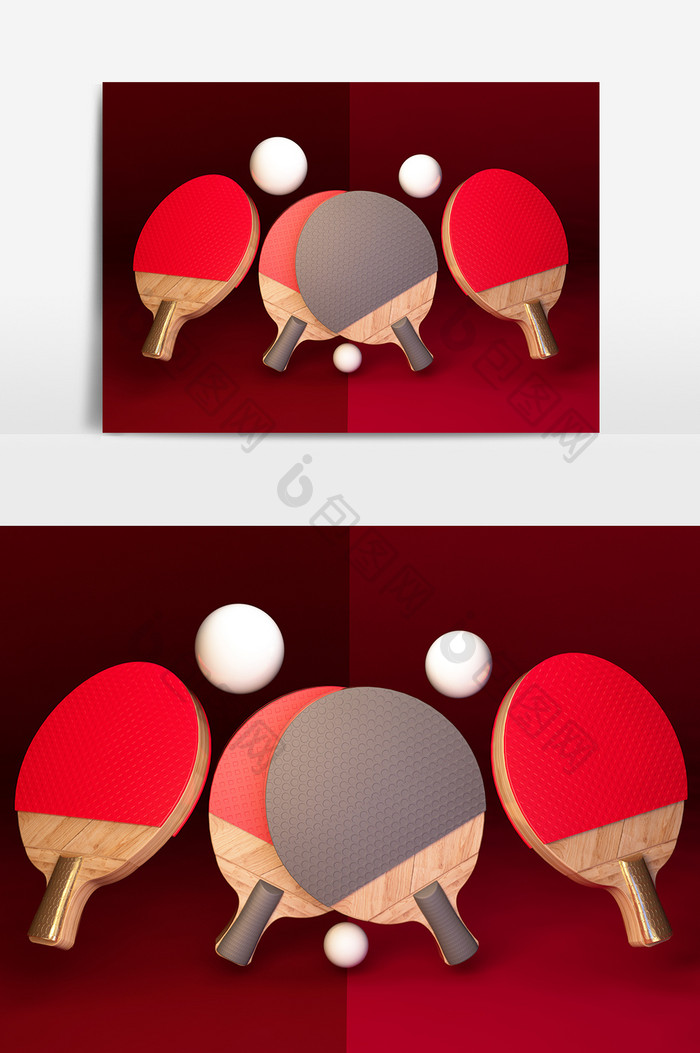 创意C4D原创乒乓球球拍装饰元素