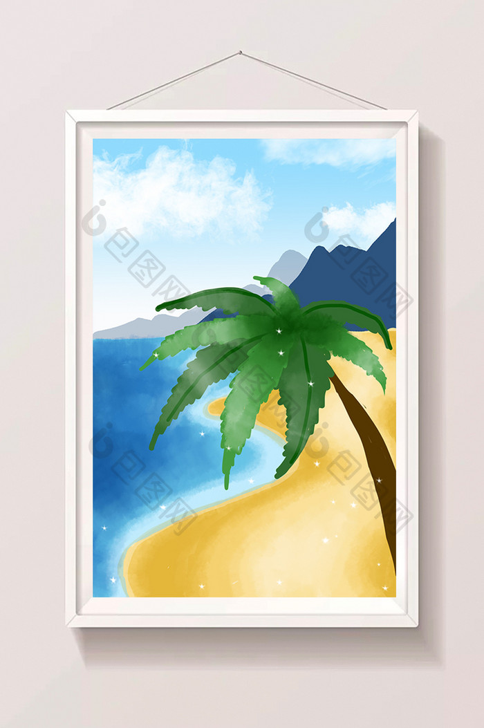 夏季海滩椰子树场景插画