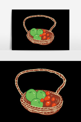手绘卡通果篮苹果