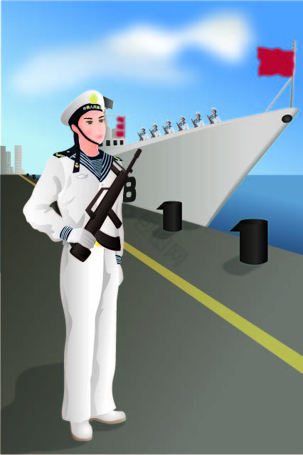 中国海军建军节插画图片