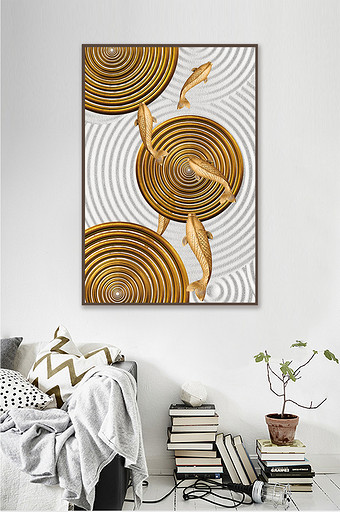 金色抽象鱼漩涡金色漩涡金色年轮装饰画图片