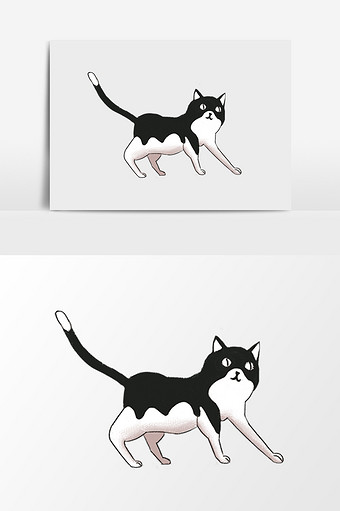 漫画手绘黑白色小猫图片
