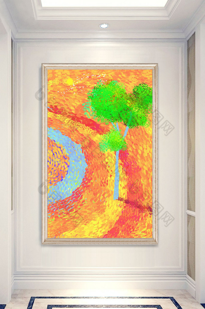 法式印象派抽象风景树木玄关装饰画定制图片图片