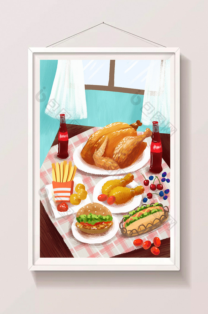 西式快餐汉堡薯条炸鸡插画图片图片