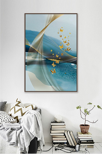 金色线条抽象金色蝴蝶装饰画素材北欧装饰图片