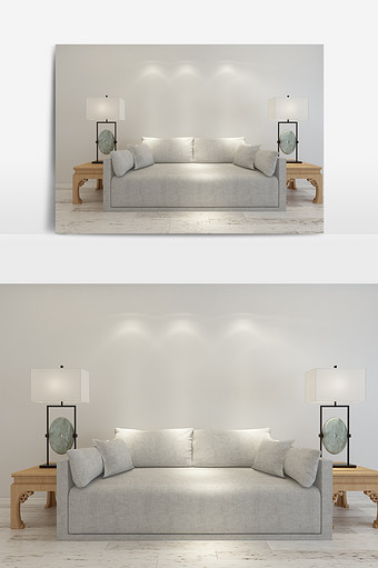 灰色现代沙发组合模型图片