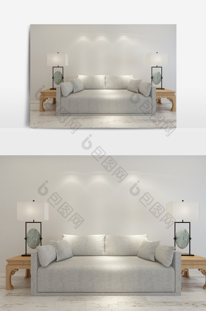 灰色现代沙发组合模型