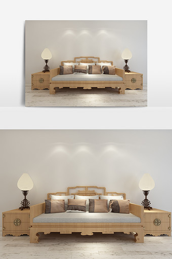 中式木质沙发组合模型图片